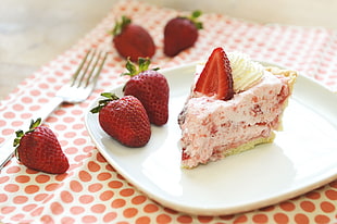 selective focus photograph of strawberry cake