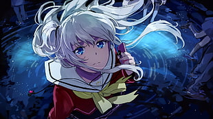 white-haired school girl anime illustration