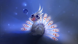 white and red animated peacock smiling