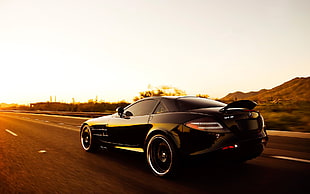 black coupe running on concrete road, car, Mercedes-Benz SLR, road, vehicle