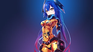 blue-haired anime girl illustration