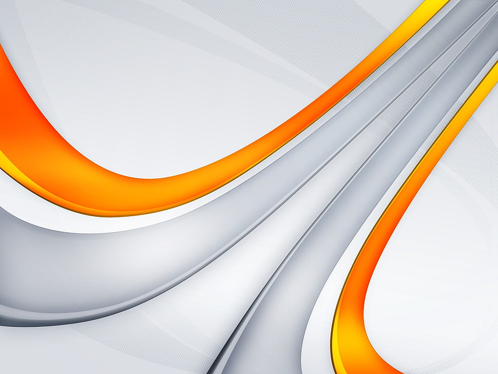 white and orange curved line wallpaper, vector art, 3D, simple background HD wallpaper