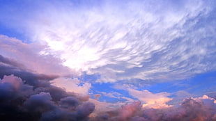 white and blue clouds, clouds, sky, nature