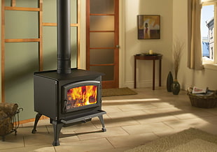 burning black metal wood burner HD wallpaper