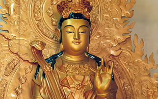 gold-colored religious figure HD wallpaper