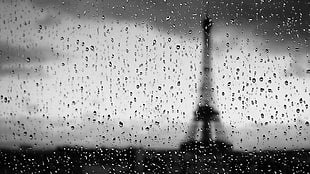 grayscale photography of Eiffel Tower, Eiffel Tower, water drops, water on glass, Paris