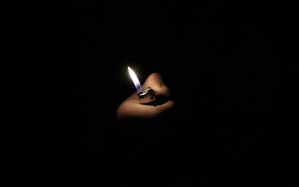 silver disposable lighter, fire, lighter, artwork HD wallpaper