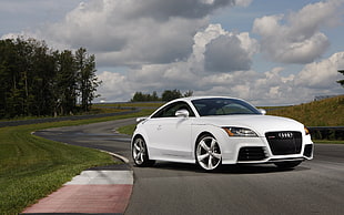 white Audi coupe, Audi, sports car, audi on track, white audi HD wallpaper