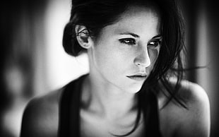 grayscale photo of woman in tank top