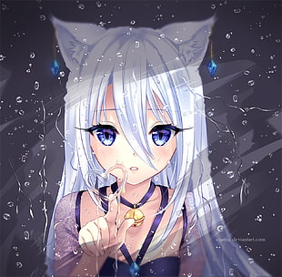 White Haired Female Anime Girl With Black Wolf Hd Wallpaper