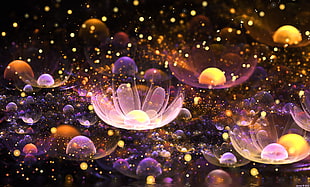 purple flowers digital wallpaper, abstract, fractal, fractal flowers HD wallpaper