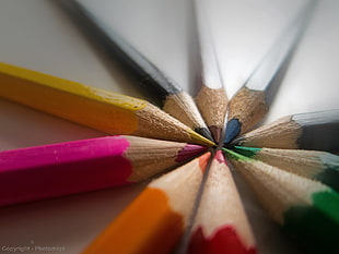 closeup photography of color pencils on table