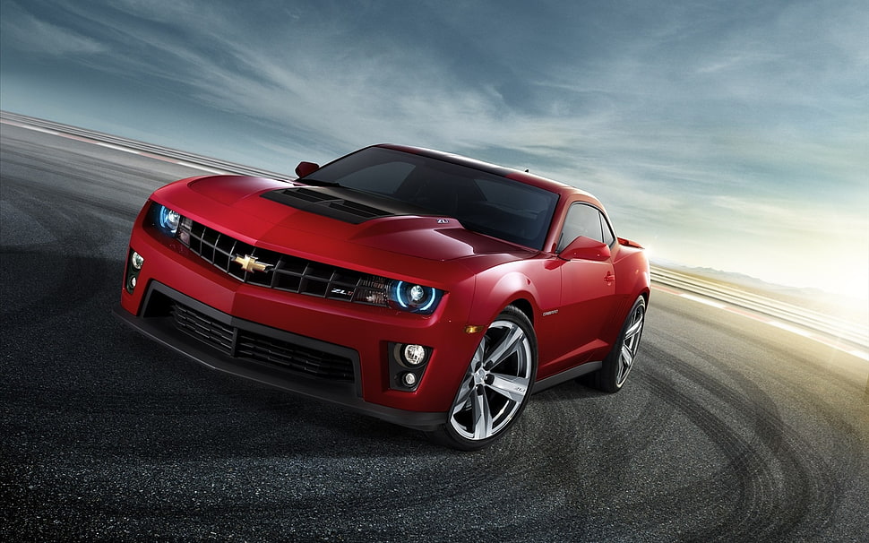 red Chevrolet Camaro drift HD wallpaper