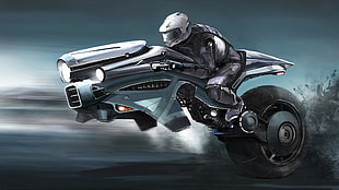 man riding motorcycle animated wallpaper, futuristic, motorcycle HD wallpaper