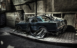 blue vehicle with black cover illustration, HDR, car, vehicle