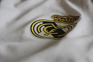 yellow and black clothe patch logo, Real Madrid, soccer HD wallpaper
