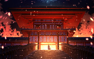 anime character digital wallpaper, anime, Touken Ranbu, shrine, fire HD wallpaper