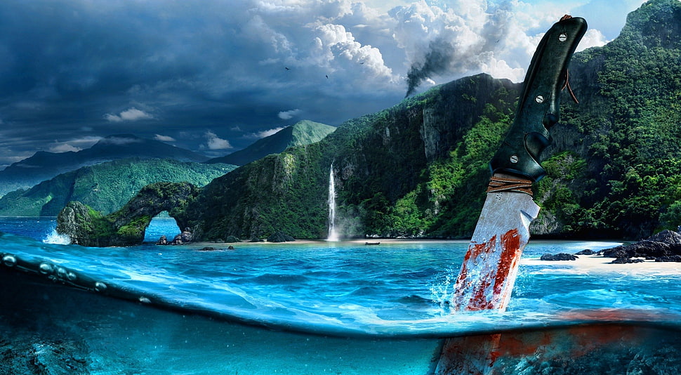 green forest mountain, Far Cry 3, knife, Far Cry, split view HD wallpaper