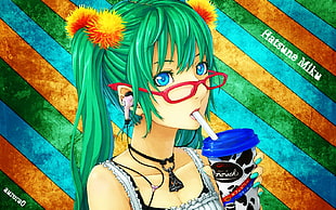green haired girl anime character illustration