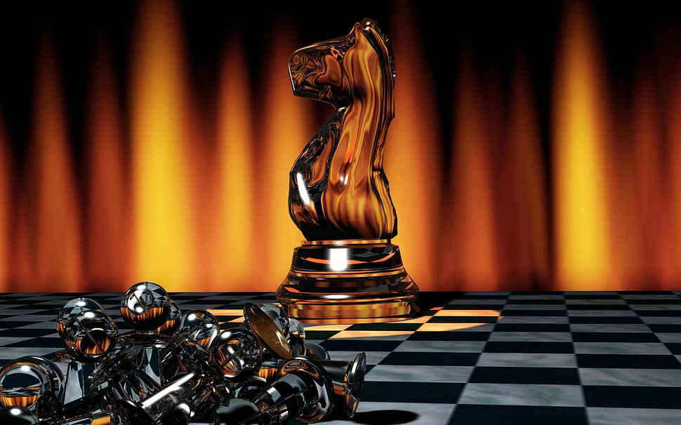 brown and black wooden Horse chess piece HD wallpaper