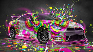 gray-and-multicolored coupe wallpaper, Super Car , Tony Kokhan, colorful, Nissan