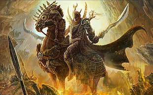 two brown and black horse figurines, fantasy art