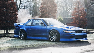 blue coupe\, Nissan, Silvia, Nissan S13, S13