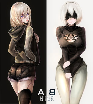 ass, cleavage, Nier: Automata, sweater HD wallpaper