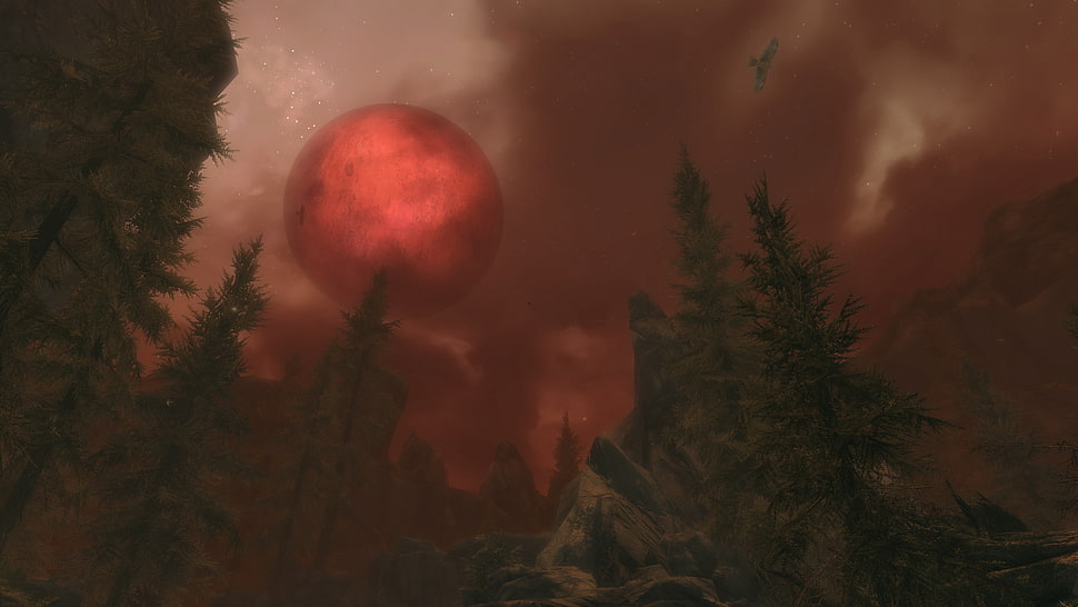 blood moon, The Elder Scrolls V: Skyrim, video games HD wallpaper