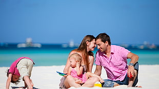 photo of family having picnic at the beach HD wallpaper