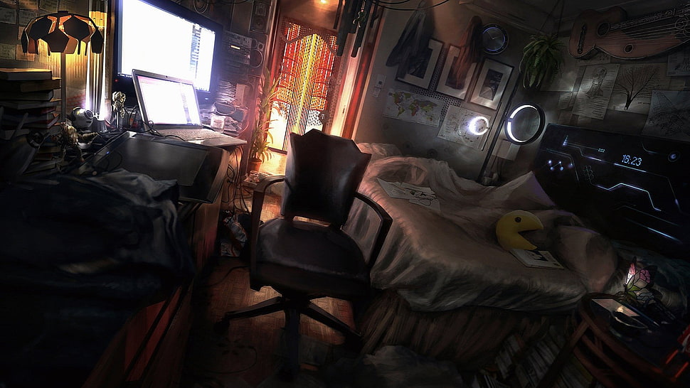 digital art, bed, Pac-Man , DeviantArt HD wallpaper