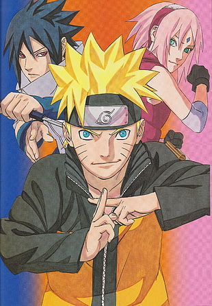 Naruto, Sasuke, Sakura illustration, Naruto Shippuuden, Uzumaki Naruto, Masashi Kishimoto, Haruno Sakura HD wallpaper