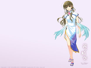 white and blue dressed female anima illustration HD wallpaper