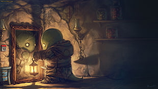 green alien illustration, video games, digital art, tonberry, Final Fantasy HD wallpaper
