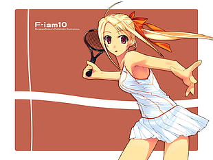 female anime character with blonde hair playing tennis F-ism10 digital wallpaper