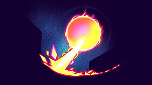 yellow and pink fireball illustration, ink, video games, artwork, digital art