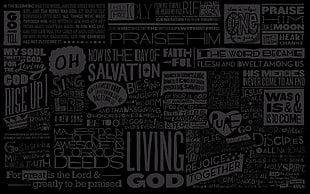 living god text on black background, text, typography, religion, word clouds