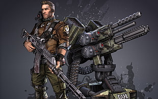 soldier and robot wallpaper, video games, Borderlands 2, artwork, Borderlands HD wallpaper