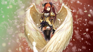red-haired winged angel anime girl illustration