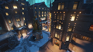 gray concrete building, KINGSROW, Overwatch, Christmas