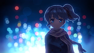 ash-haired girl illustration, anime, anime girls, blue eyes, short hair