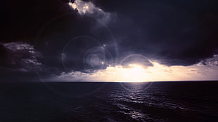 black nimbus clouds, sea, sky, horizon HD wallpaper