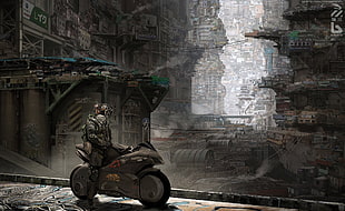 videogame screenshot, science fiction, motorcycle HD wallpaper
