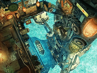 blue and black Makita power tool set, fantasy art, fantasy city, anime HD wallpaper