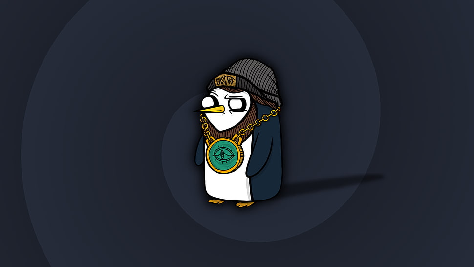 penguin with bling and knit cap illustration HD wallpaper