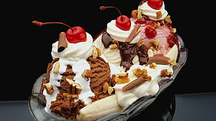 Ice cream,  Nuts,  Chocolate,  Berries HD wallpaper