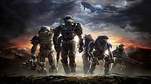 five gray Halo characters wallpaper HD wallpaper