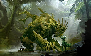 monster and forest, fantasy art, Guild Wars 2, Caithe, video games