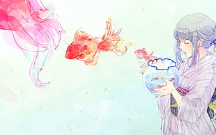 blue dress female anime character HD wallpaper