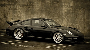 black coupe, Porsche, car, Porsche 911, Porsche 911 Turbo HD wallpaper